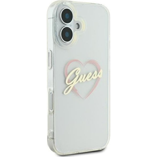 Étui pour Apple iPhone 16, Guess, IML Heart, Transparent