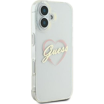 Étui pour Apple iPhone 16, Guess, IML Heart, Transparent
