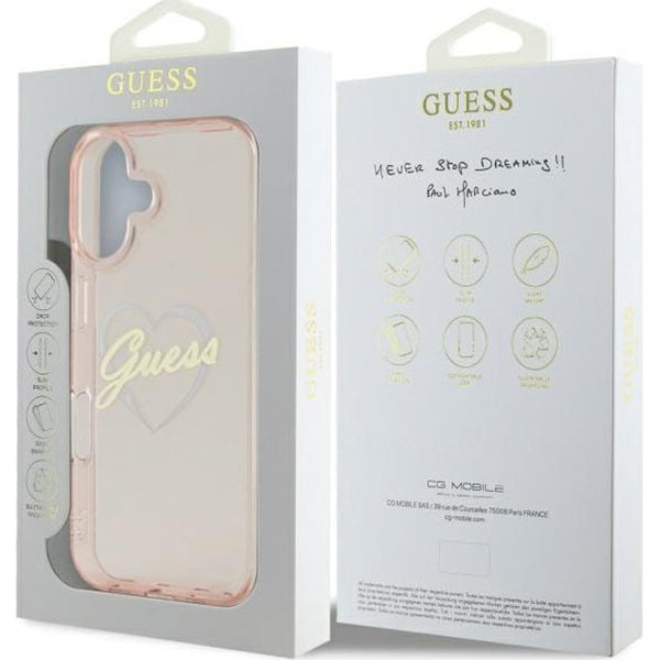 Étui pour Apple iPhone 16, Guess, IML Heart, Transparent