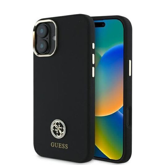 Étui pour Apple iPhone 16, Guess, Logo Strass 4G, Noir