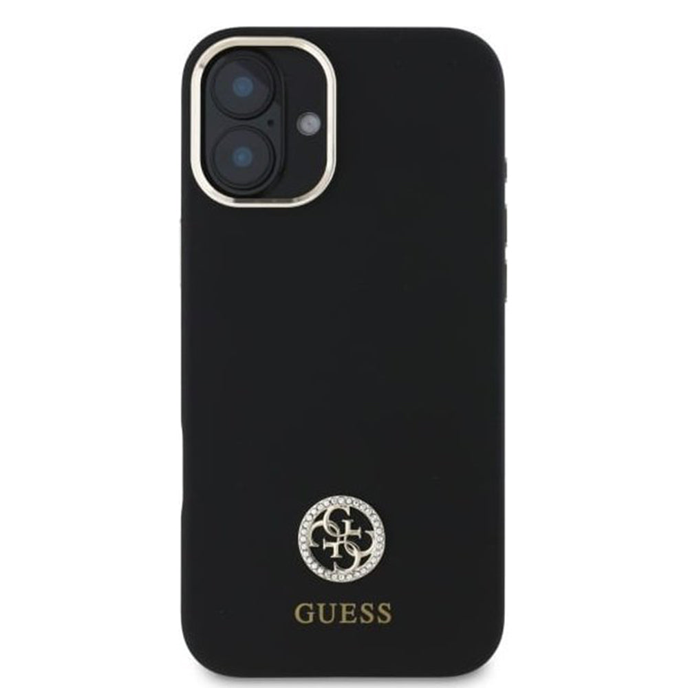 Étui pour Apple iPhone 16, Guess, Logo Strass 4G, Noir