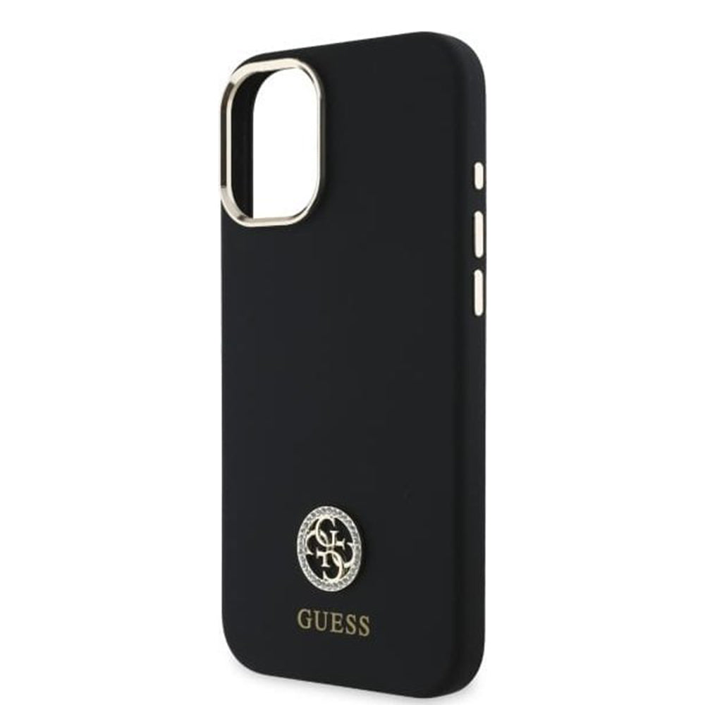 Étui pour Apple iPhone 16, Guess, Logo Strass 4G, Noir