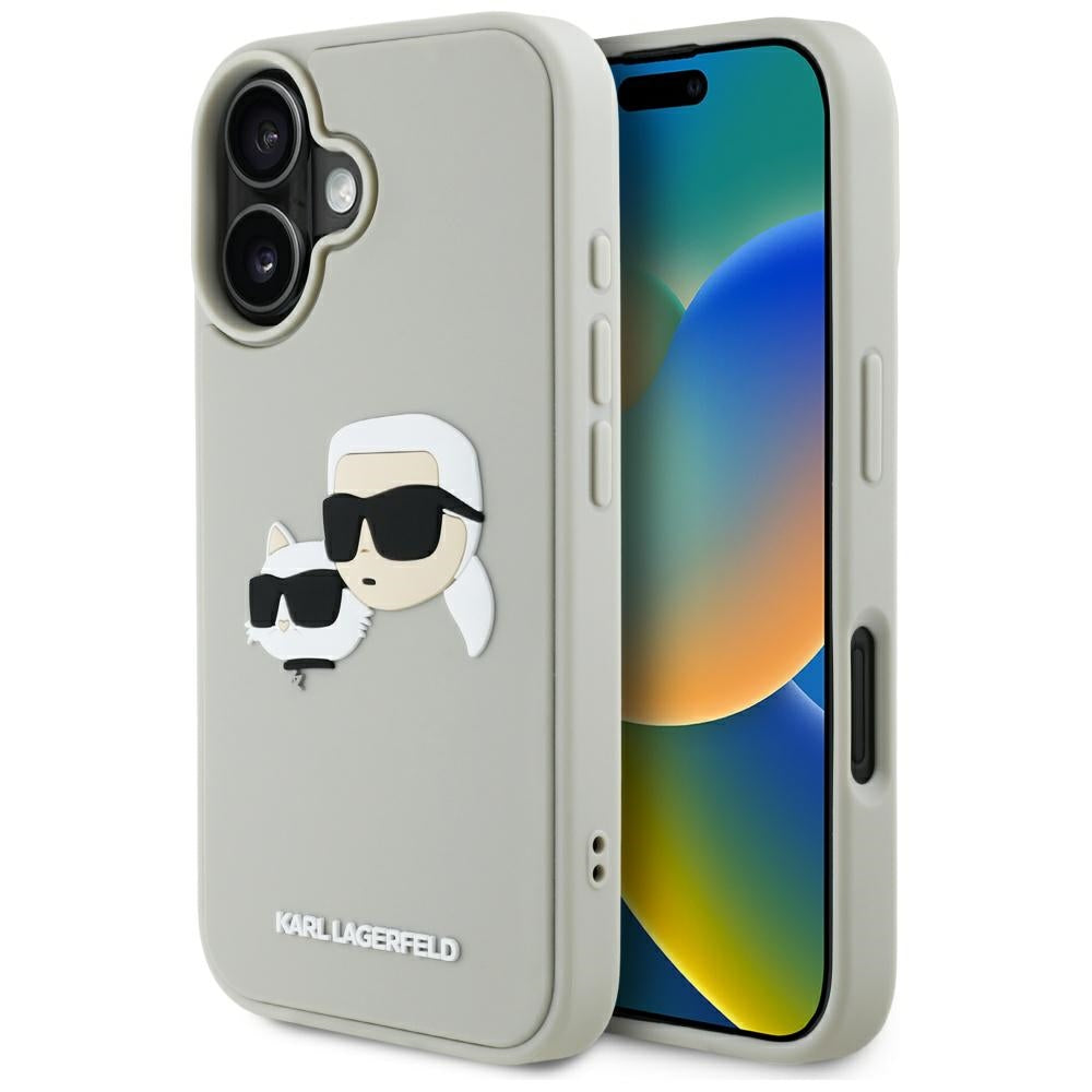 Étui pour Apple iPhone 16, Karl Lagerfeld, 3D Rubber Karl & Choupette, Beige