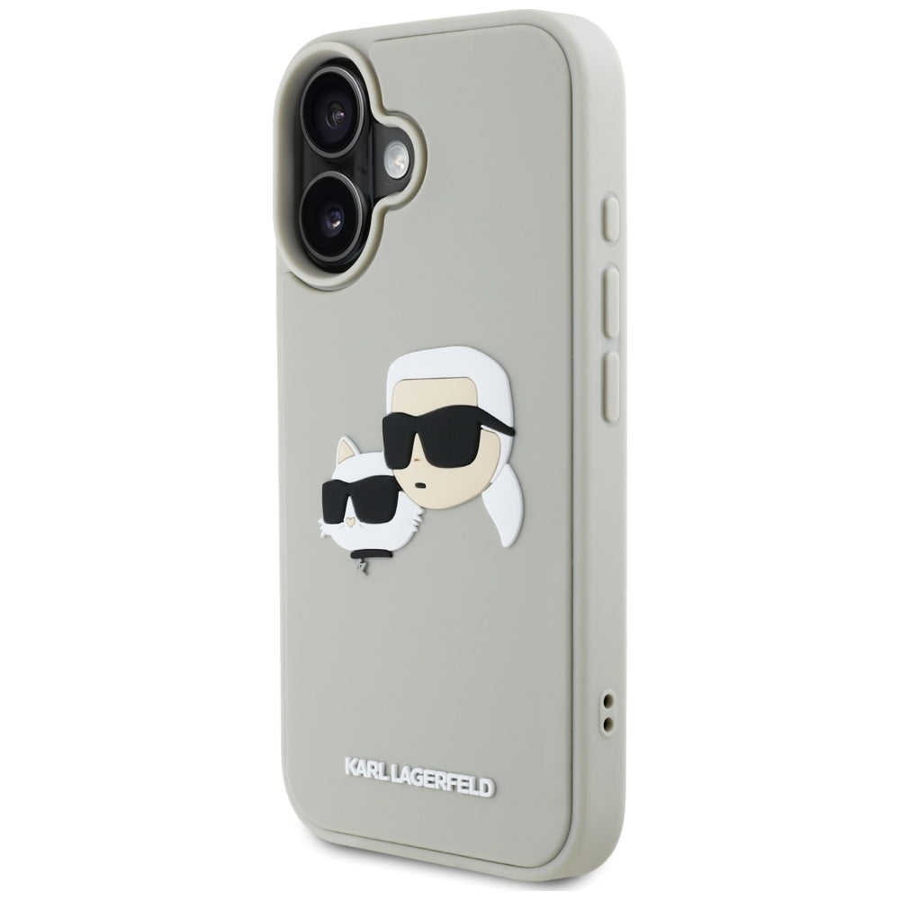 Étui pour Apple iPhone 16, Karl Lagerfeld, 3D Rubber Karl & Choupette, Beige
