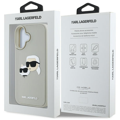 Étui pour Apple iPhone 16, Karl Lagerfeld, 3D Rubber Karl & Choupette, Beige
