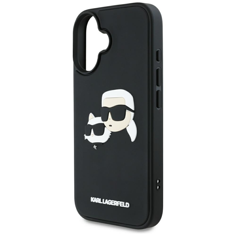 Étui pour Apple iPhone 16, Karl Lagerfeld, 3D Rubber Karl & Choupette, Noir