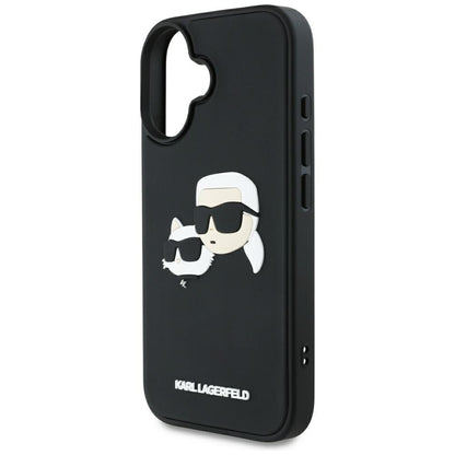 Étui pour Apple iPhone 16, Karl Lagerfeld, 3D Rubber Karl & Choupette, Noir