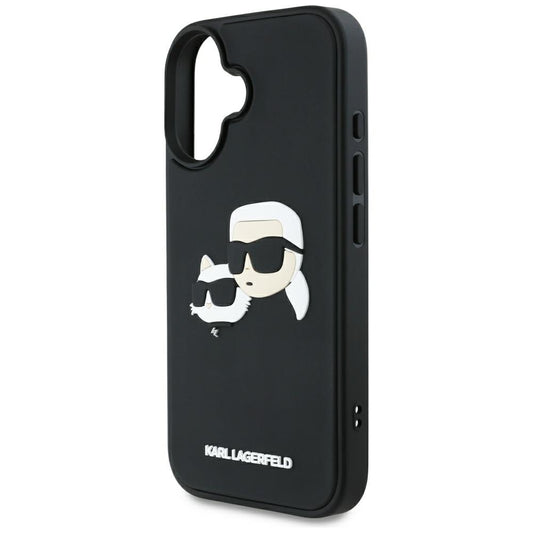 Étui pour Apple iPhone 16, Karl Lagerfeld, 3D Rubber Karl & Choupette, Noir