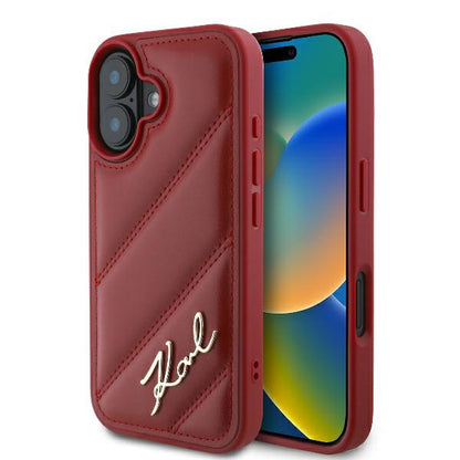 Étui pour Apple iPhone 16, Karl Lagerfeld, Diagonal Quilted Script, Rose
