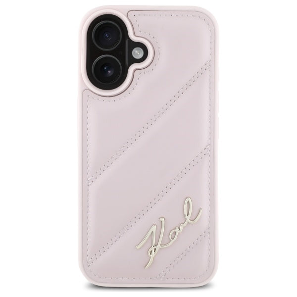 Étui pour Apple iPhone 16, Karl Lagerfeld, Diagonal Quilted Script, Rose