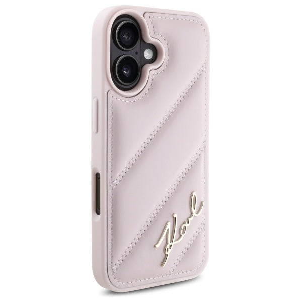 Étui pour Apple iPhone 16, Karl Lagerfeld, Diagonal Quilted Script, Rose