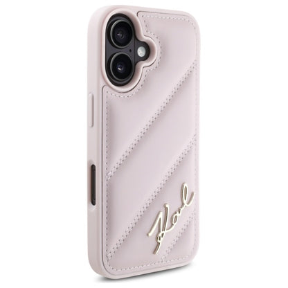 Étui pour Apple iPhone 16, Karl Lagerfeld, Diagonal Quilted Script, Rose