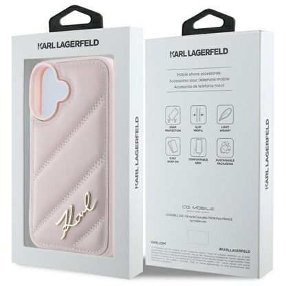 Étui pour Apple iPhone 16, Karl Lagerfeld, Diagonal Quilted Script, Rose