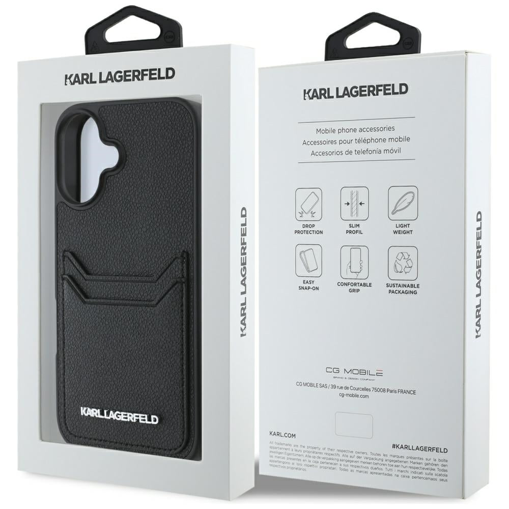 Étui pour Apple iPhone 16, Karl Lagerfeld, Grained Cardslots, Noir