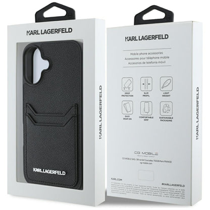 Étui pour Apple iPhone 16, Karl Lagerfeld, Grained Cardslots, Noir