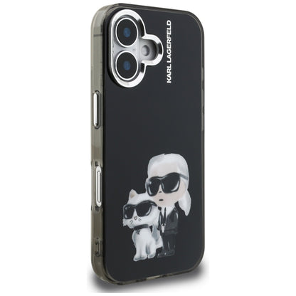 Étui pour Apple iPhone 16, Karl Lagerfeld, IML Aquarelle Logo Karl & Choupette, Noir
