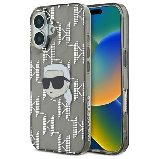 Étui pour Apple iPhone 16, Karl Lagerfeld, IML Luxury Electroplated Karl's Head, Noir