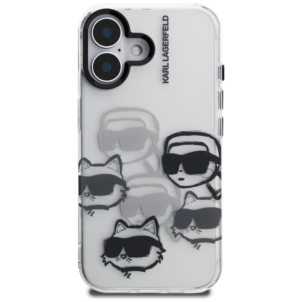 Étui pour Apple iPhone 16, Karl Lagerfeld, IML Luxury Multi Head Pattern, Transparent