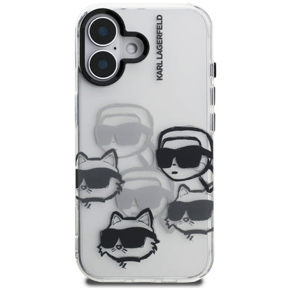 Étui pour Apple iPhone 16, Karl Lagerfeld, IML Luxury Multi Head Pattern, Transparent