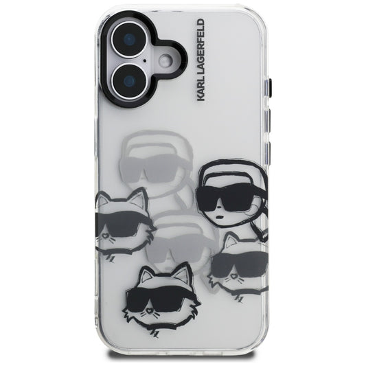 Étui pour Apple iPhone 16, Karl Lagerfeld, IML Luxury Multi Head Pattern, Transparent
