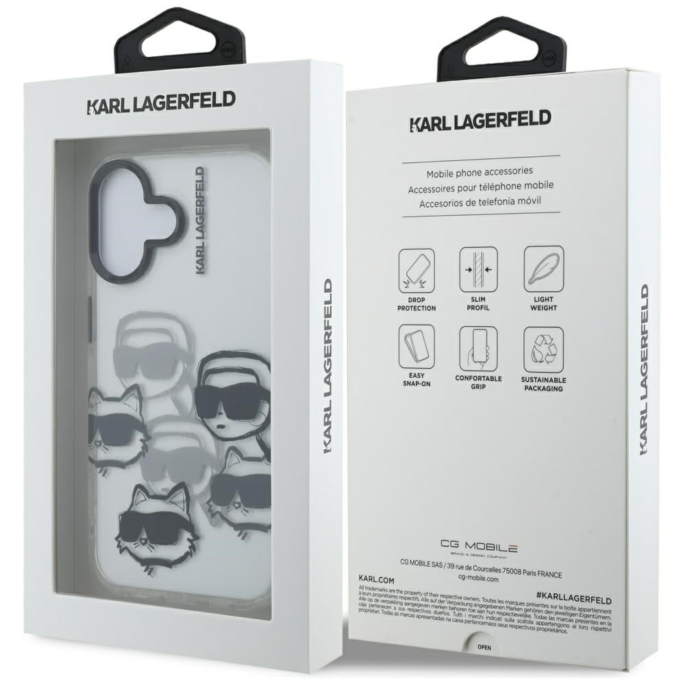 Étui pour Apple iPhone 16, Karl Lagerfeld, IML Luxury Multi Head Pattern, Transparent