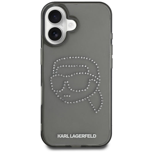 Étui pour Apple iPhone 16, Karl Lagerfeld, IML Rhinestones Karl's Head, Noir