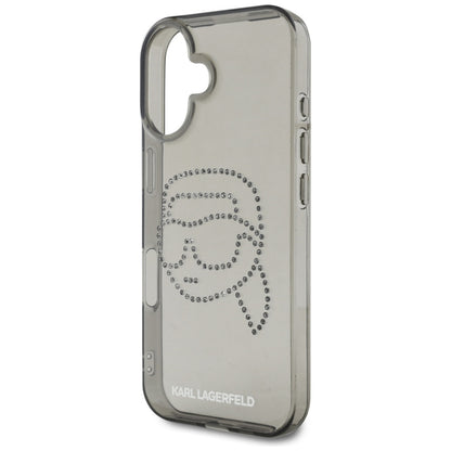 Case for Apple iPhone 16, Karl Lagerfeld, IML Rhinestones Karl's Head, Black