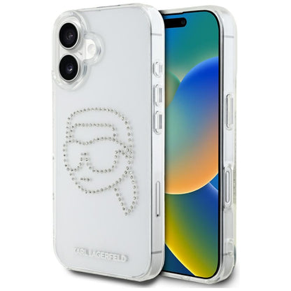 Housse pour Apple iPhone 16, Karl Lagerfeld, IML Rhinestones Karl's Head, Transparente