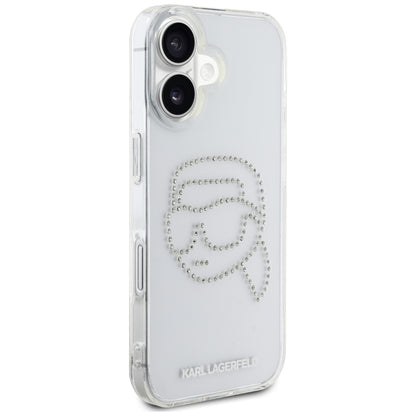 Housse pour Apple iPhone 16, Karl Lagerfeld, IML Rhinestones Karl's Head, Transparente