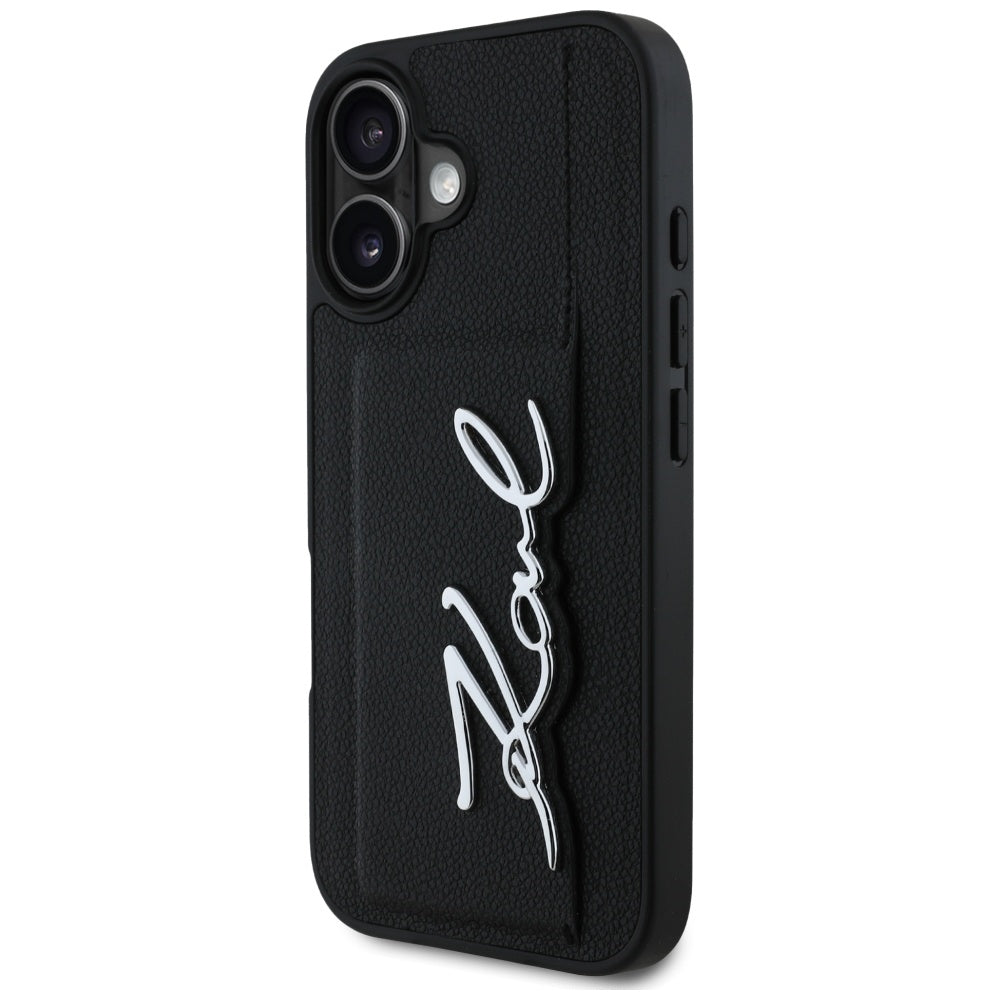 Étui pour Apple iPhone 16, Karl Lagerfeld, Metal Signature, Noir