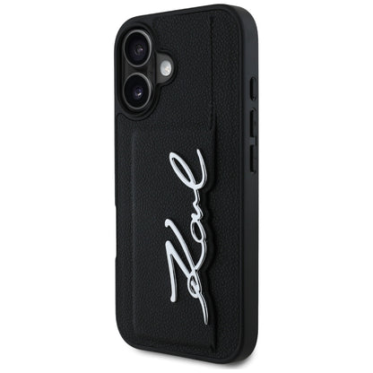 Étui pour Apple iPhone 16, Karl Lagerfeld, Metal Signature, Noir