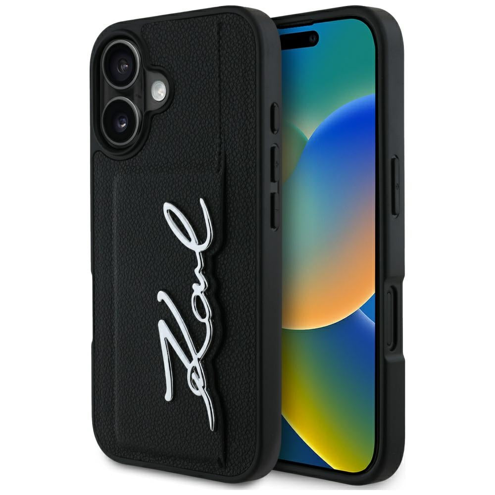 Étui pour Apple iPhone 16, Karl Lagerfeld, Metal Signature, Noir