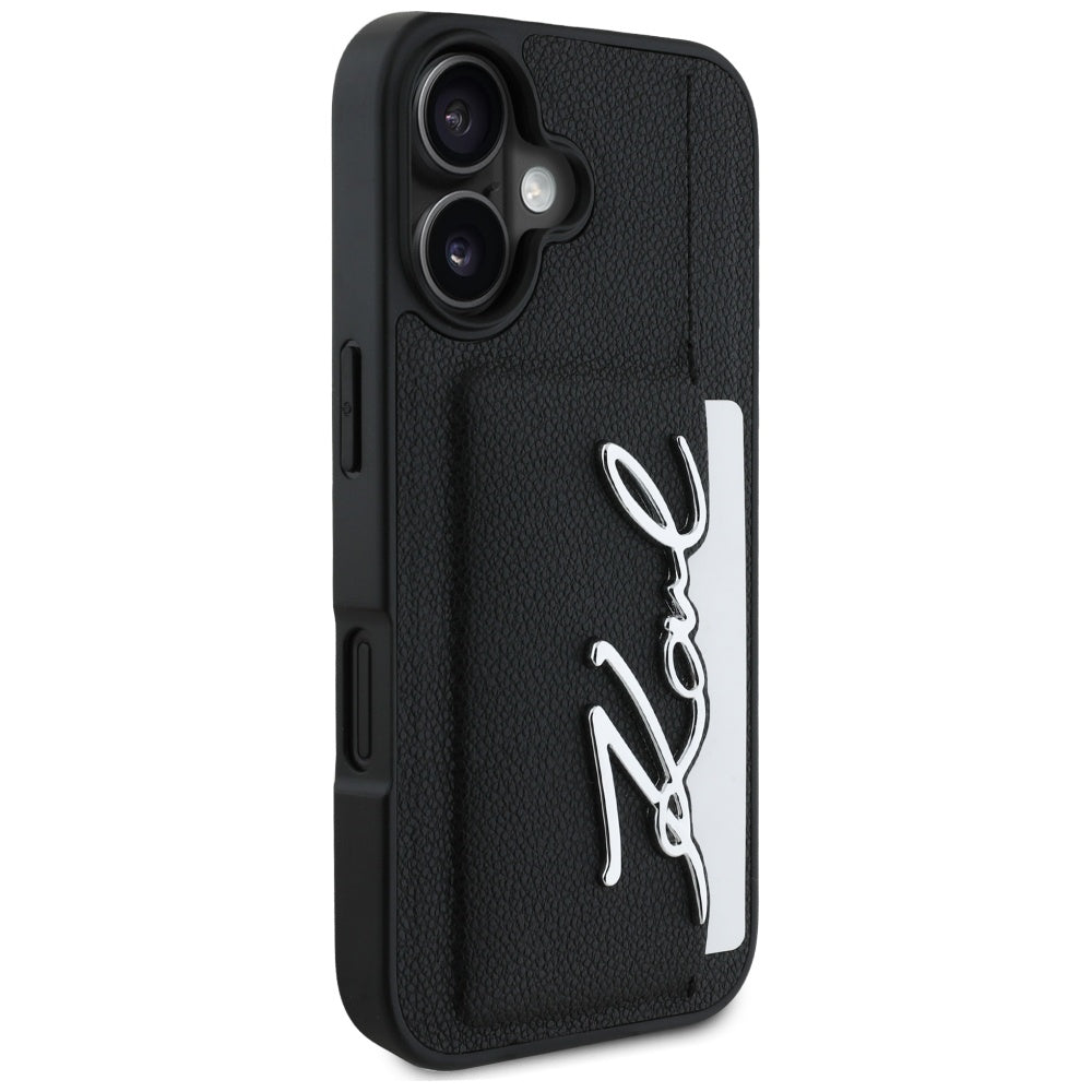 Étui pour Apple iPhone 16, Karl Lagerfeld, Metal Signature, Noir