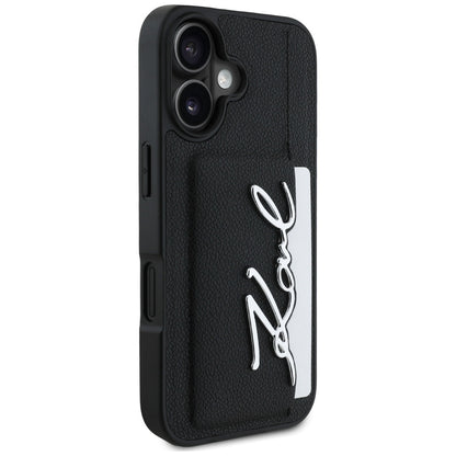 Étui pour Apple iPhone 16, Karl Lagerfeld, Metal Signature, Noir