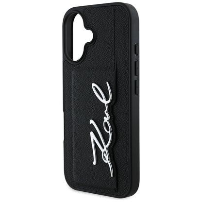 Étui pour Apple iPhone 16, Karl Lagerfeld, Metal Signature, Noir