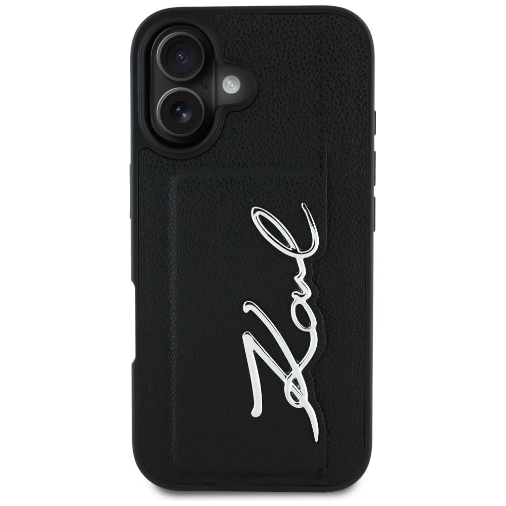 Étui pour Apple iPhone 16, Karl Lagerfeld, Metal Signature, Noir