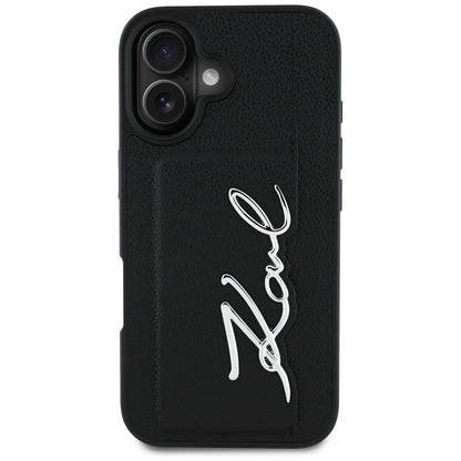 Étui pour Apple iPhone 16, Karl Lagerfeld, Metal Signature, Noir