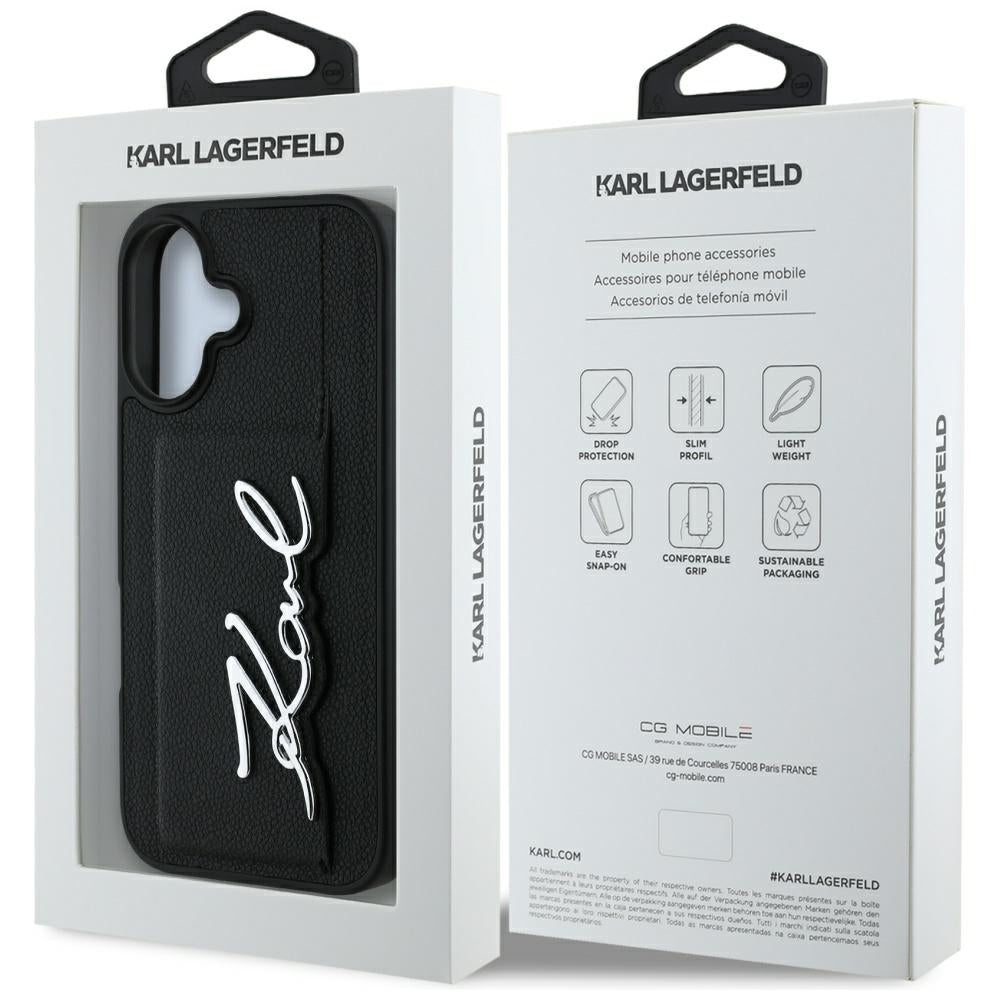 Étui pour Apple iPhone 16, Karl Lagerfeld, Metal Signature, Noir
