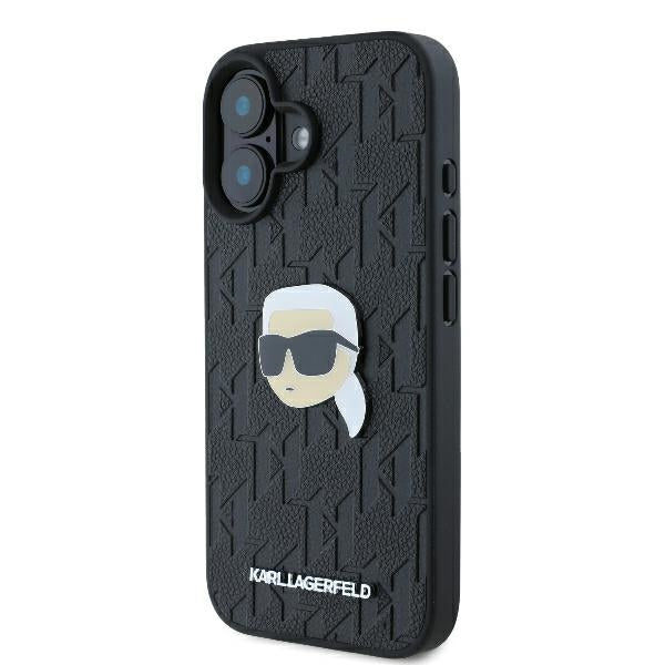 Étui pour Apple iPhone 16, Karl Lagerfeld, Monogramme Tête de Karl, Noir
