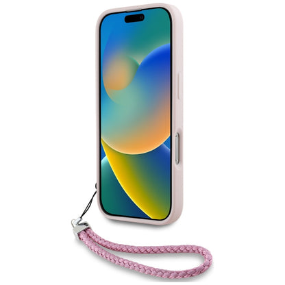 Housse pour Apple iPhone 16, Karl Lagerfeld, Logo Initial Matelassé & Bandoulière Chaîne, Rose