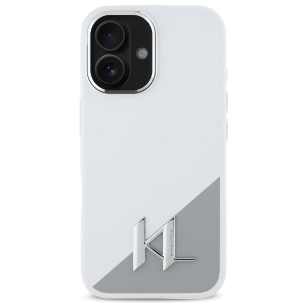 Étui pour Apple iPhone 16, Karl Lagerfeld, Silicone White Shadow Metal Initial, Blanc