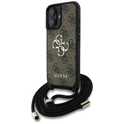 Housse pour Apple iPhone 16 Plus, Guess, 4G CBDY Grand Logo avec Bandoulière, Marron