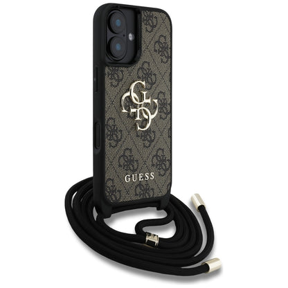 Housse pour Apple iPhone 16 Plus, Guess, 4G CBDY Grand Logo avec Bandoulière, Marron