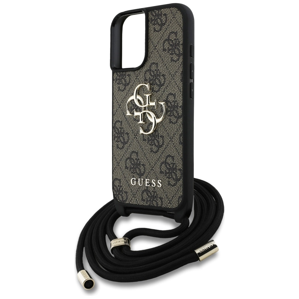 Housse pour Apple iPhone 16 Plus, Guess, 4G CBDY Grand Logo avec Bandoulière, Marron