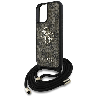 Housse pour Apple iPhone 16 Plus, Guess, 4G CBDY Grand Logo avec Bandoulière, Marron