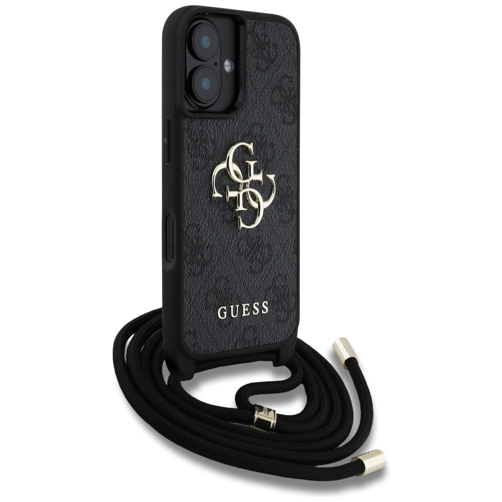 Étui pour Apple iPhone 16 Plus, Guess, 4G CBDY Grand Logo avec Bandoulière, Noir