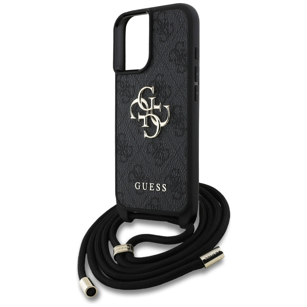 Étui pour Apple iPhone 16 Plus, Guess, 4G CBDY Grand Logo avec Bandoulière, Noir