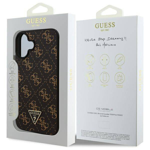 Étui pour Apple iPhone 16 Plus, Guess, logo Triangle 4G, Noir