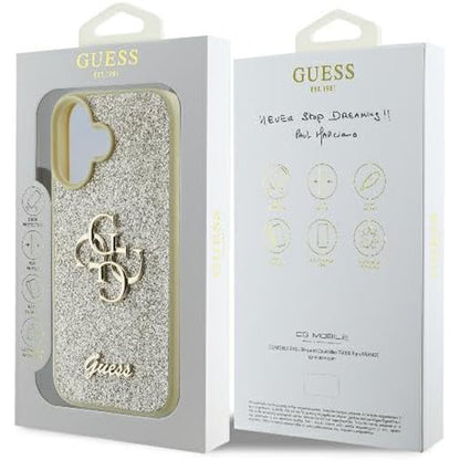 Étui pour Apple iPhone 16 Plus, Guess, Fixed Glitter Big 4G, Doré