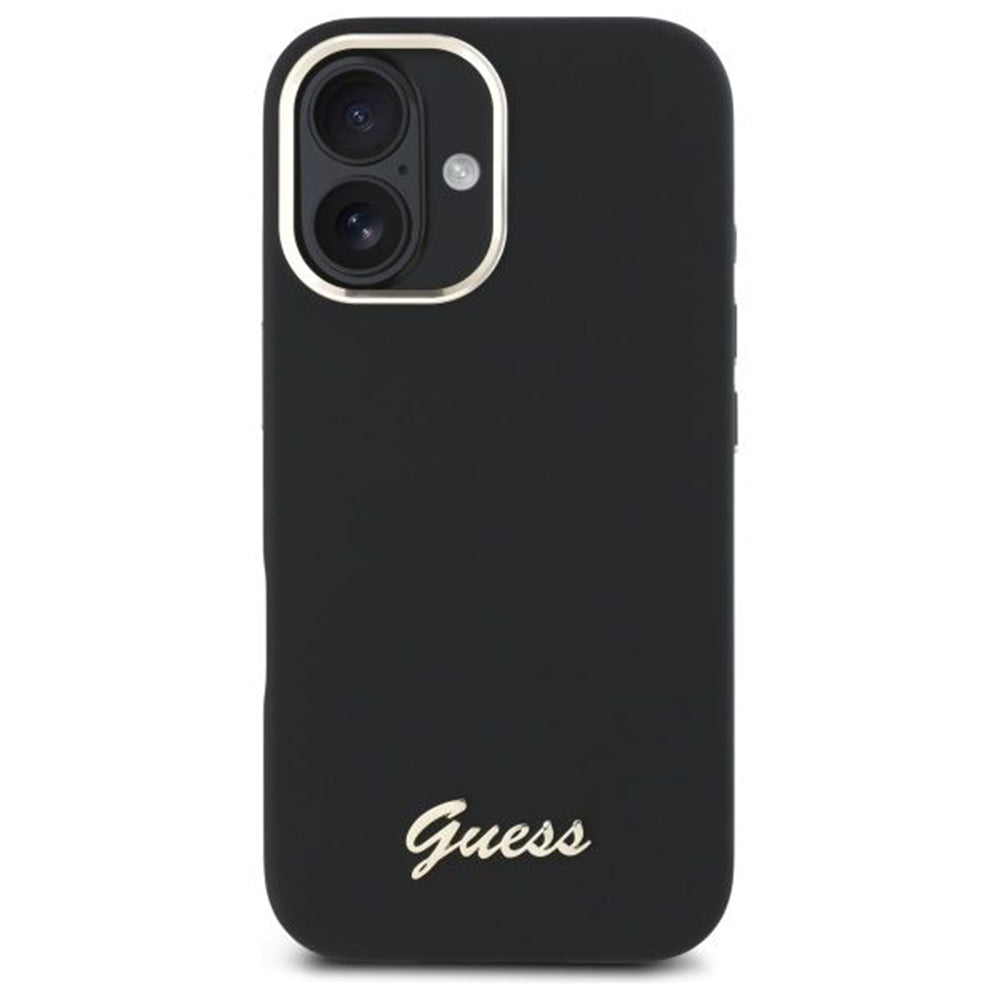 Case for Apple iPhone 16 Plus, Guess, Script Metal Logo & Frame, Black